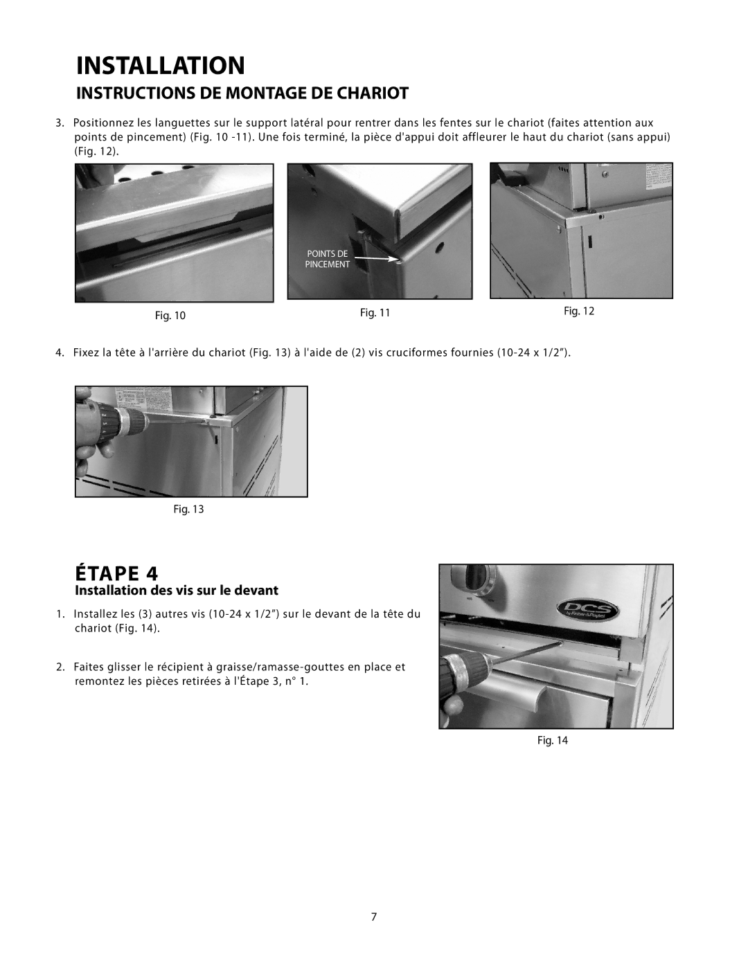 Fisher & Paykel CAD-30, CAD-48, CAD-36 manual Installation des vis sur le devant 