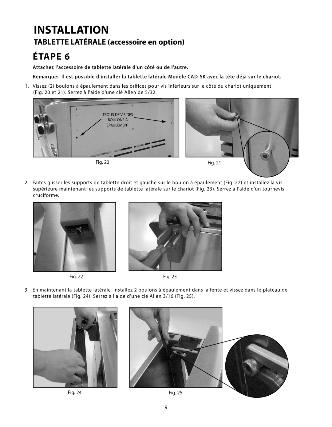 Fisher & Paykel CAD-48, CAD-30, CAD-36 manual Tablette Latérale accessoire en option 