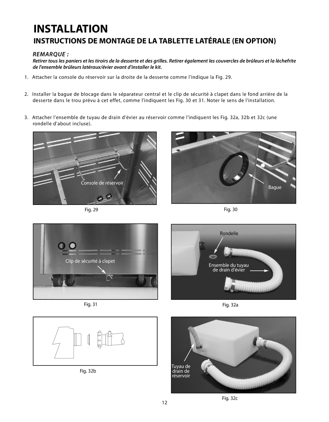 Fisher & Paykel CAD-48, CAD-30, CAD-36 manual Console de réservoir Clip de sécurité à clapet Bague 