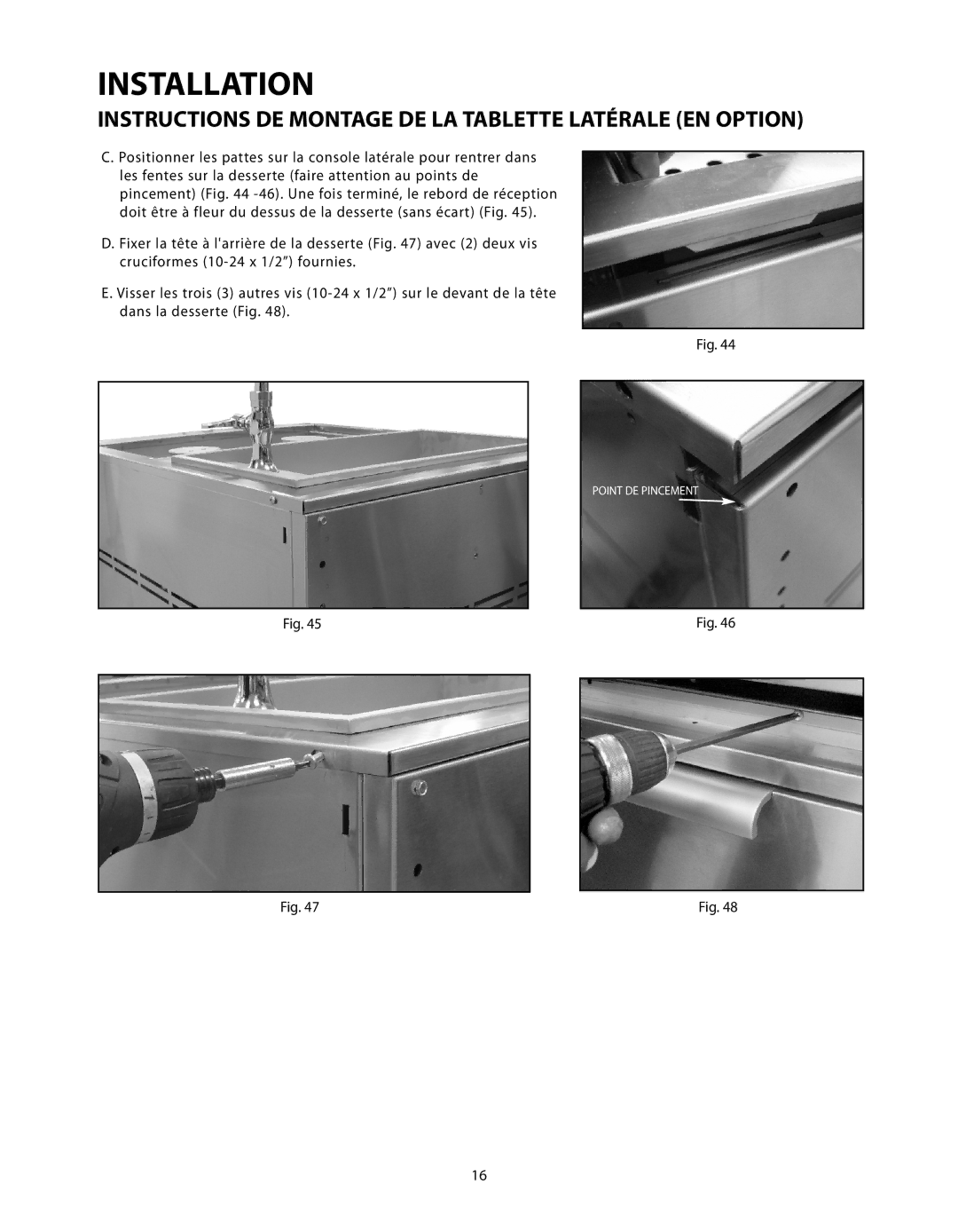 Fisher & Paykel CAD-30, CAD-48, CAD-36 manual Point DE Pincement 