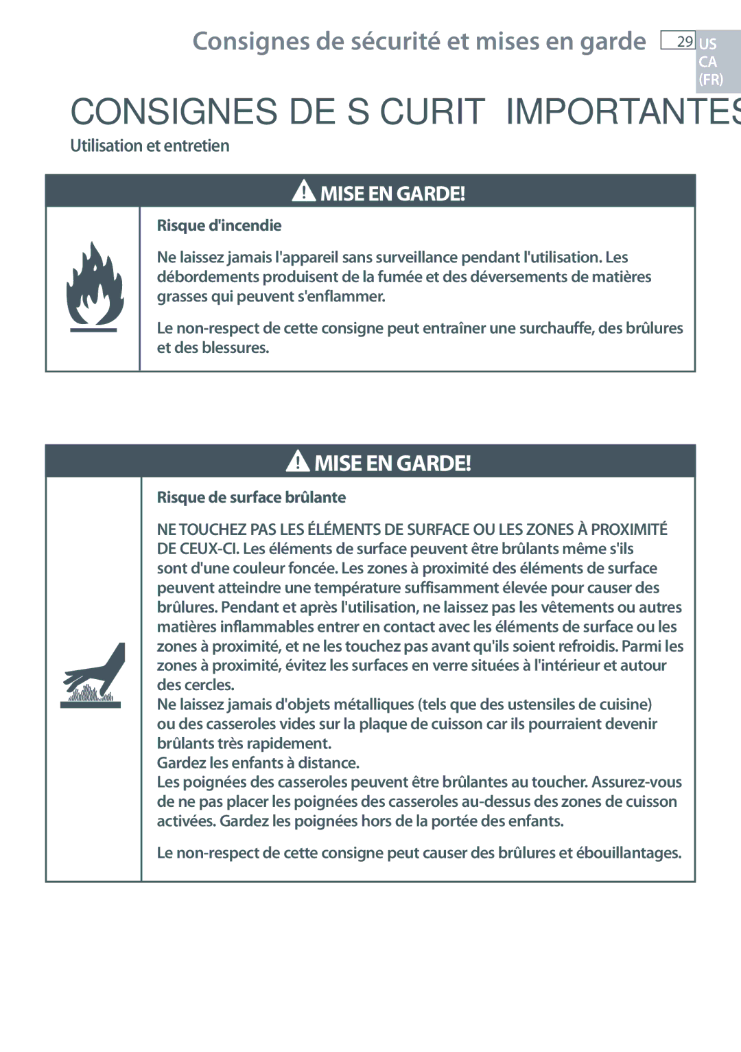 Fisher & Paykel CE365D, CE244C installation instructions Mise EN Garde 