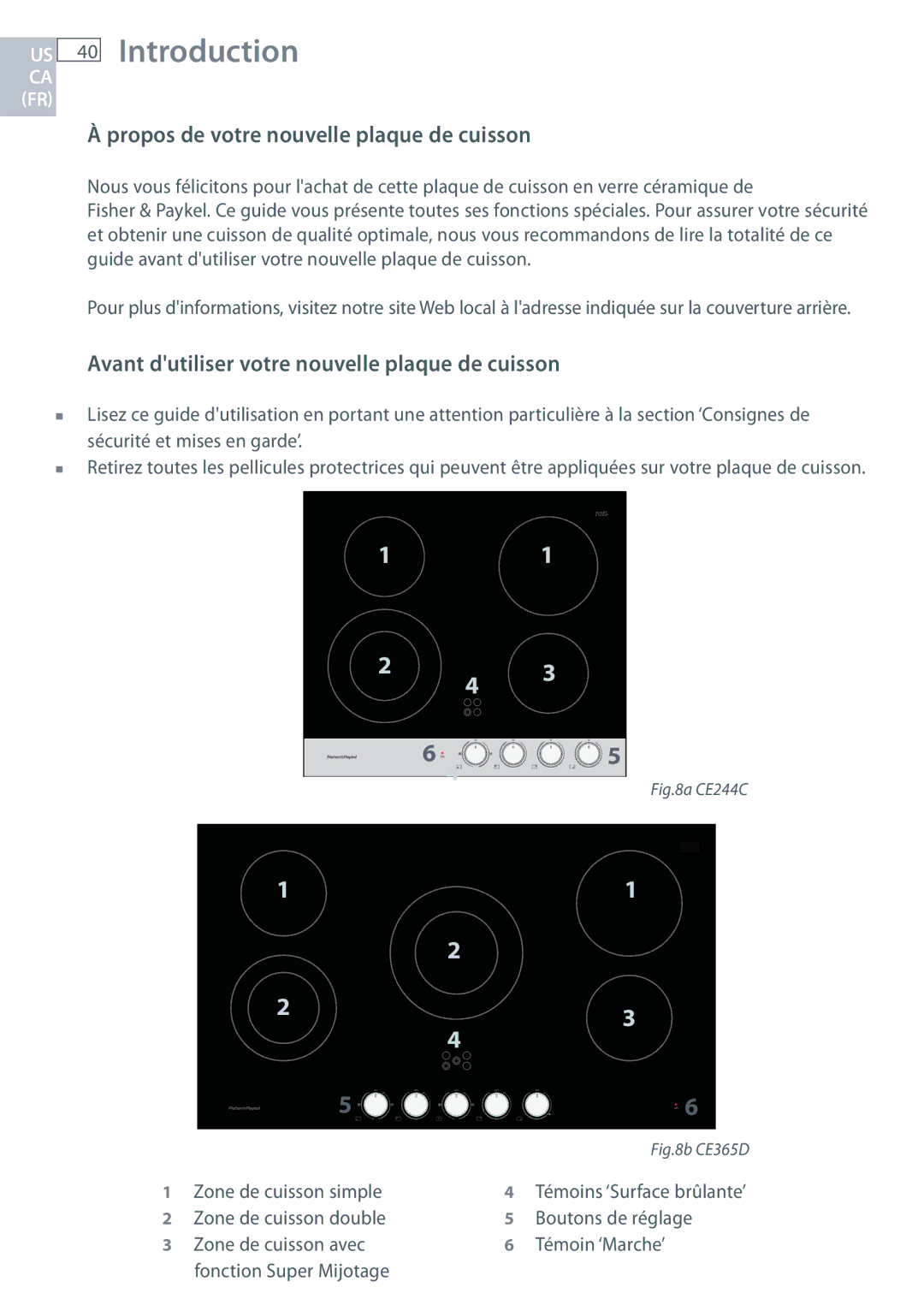 Fisher & Paykel CE244C Propos de votre nouvelle plaque de cuisson, Avant dutiliser votre nouvelle plaque de cuisson 