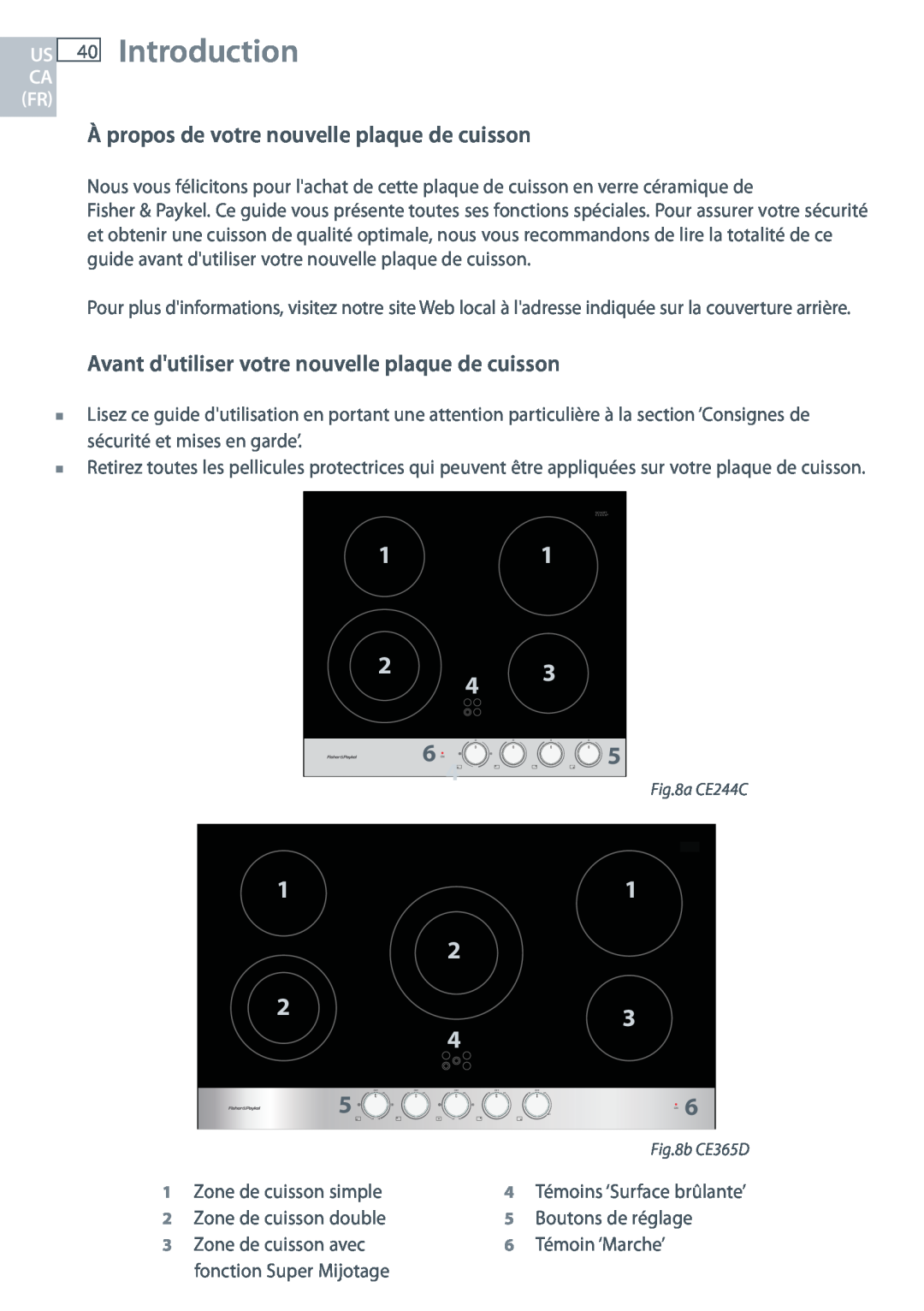 Fisher & Paykel CE244C, CE365D installation instructions Introduction, À propos de votre nouvelle plaque de cuisson 