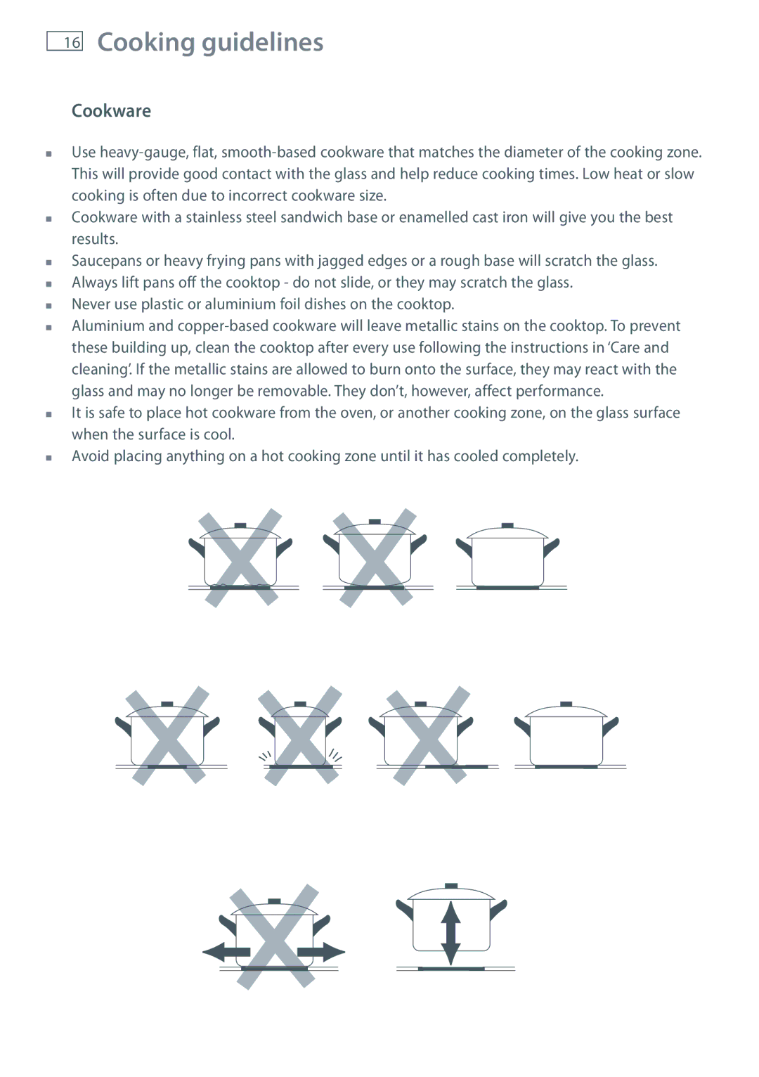 Fisher & Paykel CE302, CE604 installation instructions Cooking guidelines, Cookware 