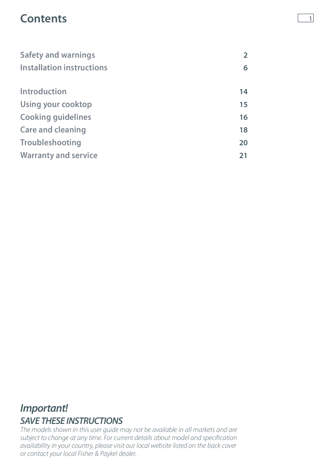 Fisher & Paykel CE604, CE302 installation instructions Contents 