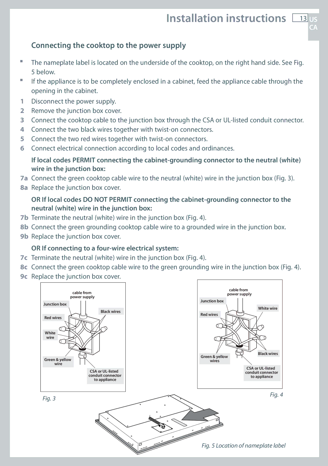 Fisher & Paykel CE365D Connecting the cooktop to the power supply, Or If connecting to a four-wire electrical system 