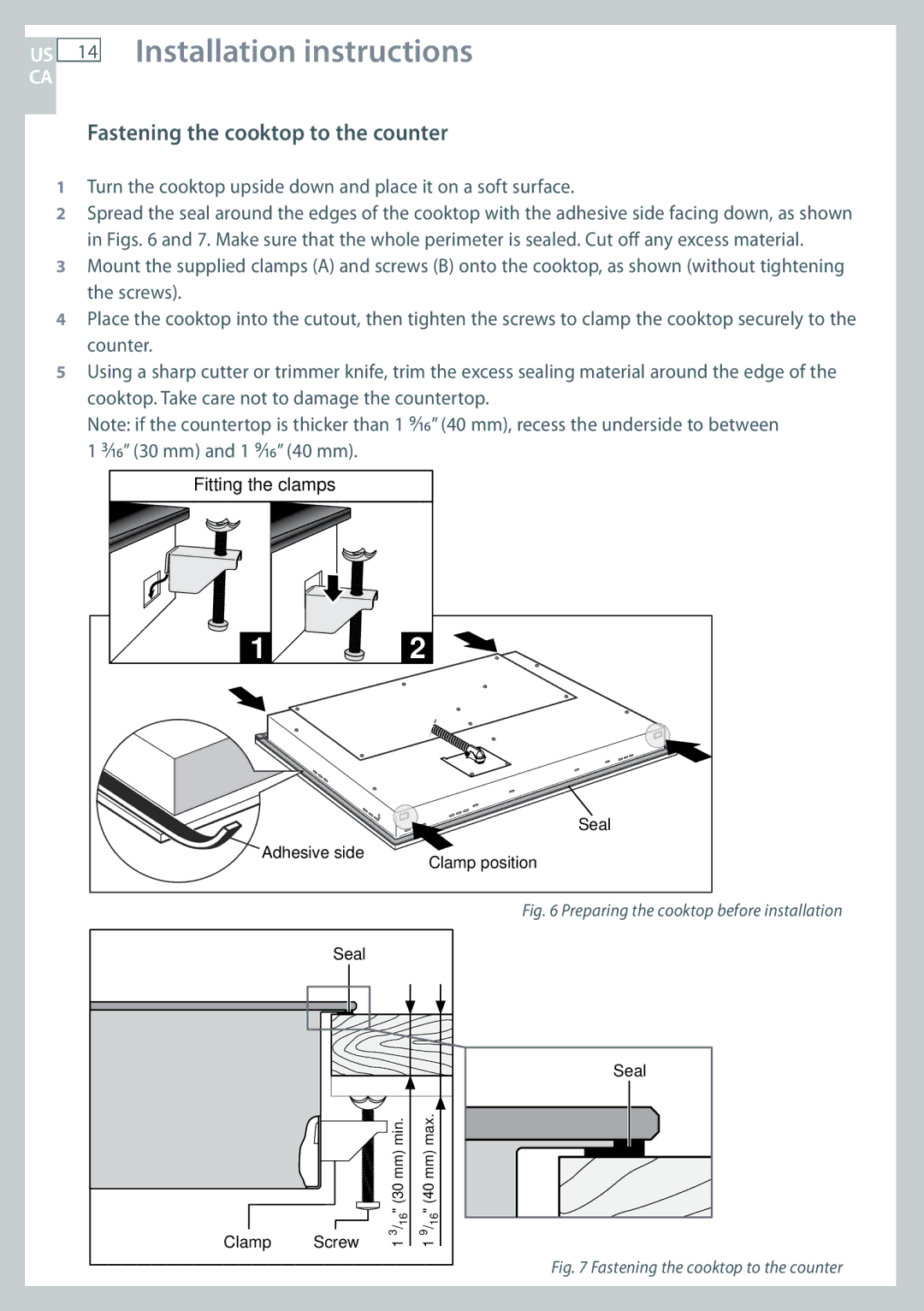 Fisher & Paykel CE365D installation instructions Fastening the cooktop to the counter 