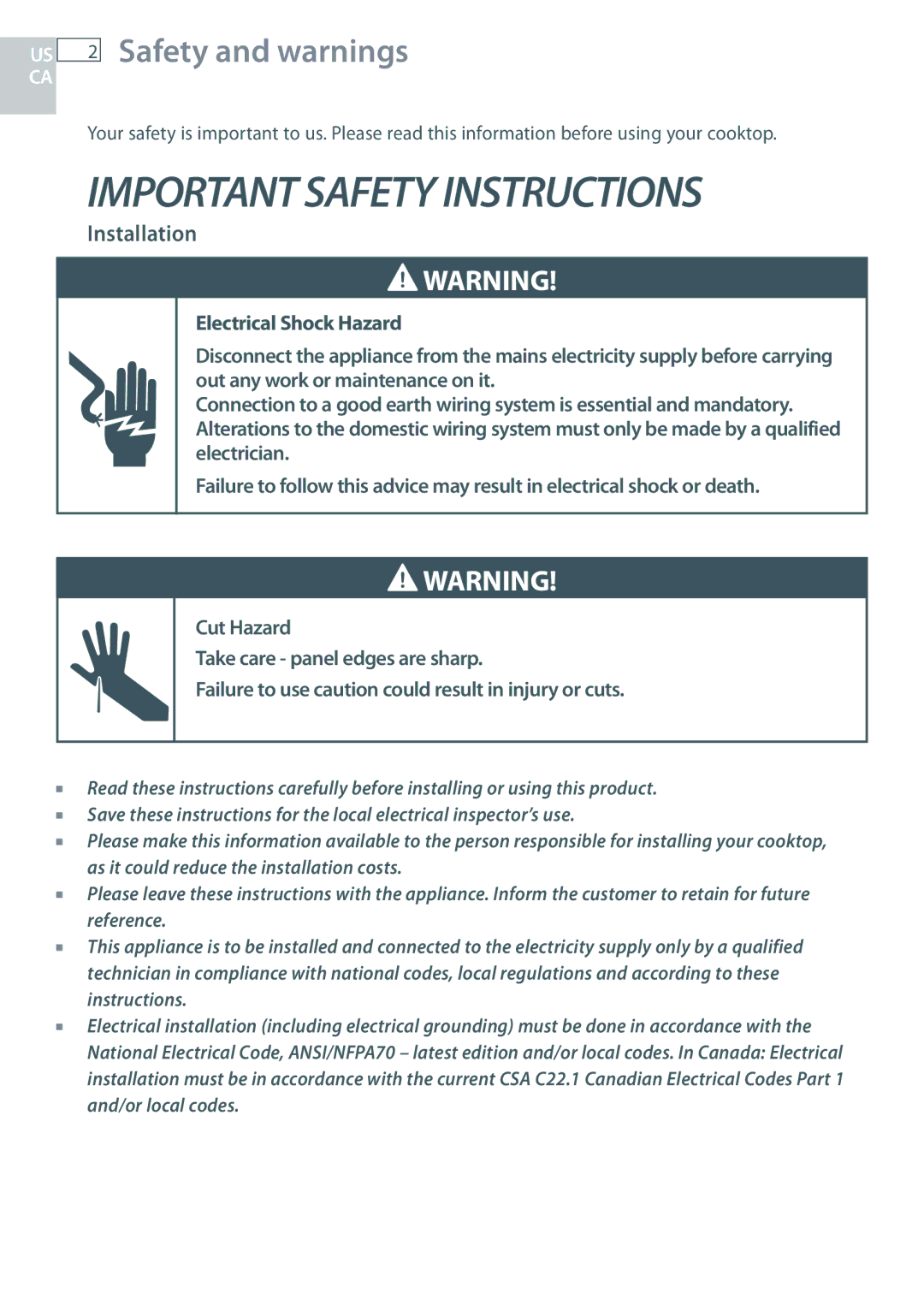 Fisher & Paykel CE365D installation instructions Safety and warnings, Installation 