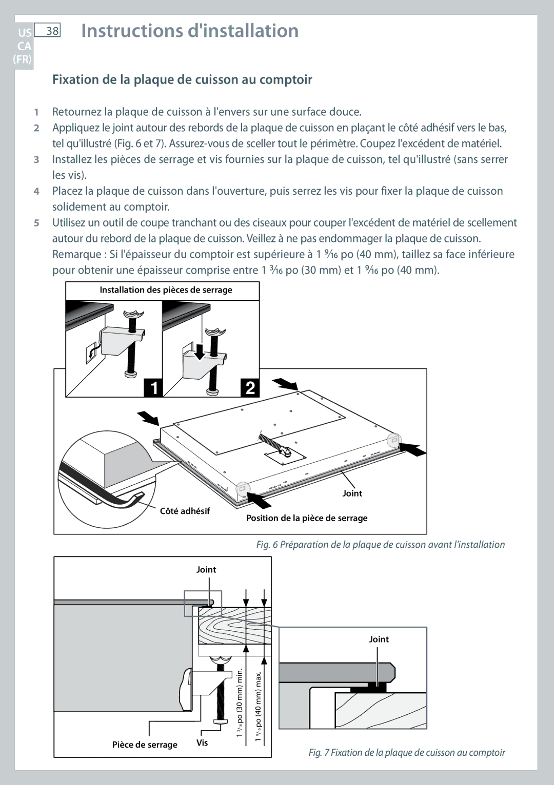 Fisher & Paykel CE365D installation instructions Fixation de la plaque de cuisson au comptoir 