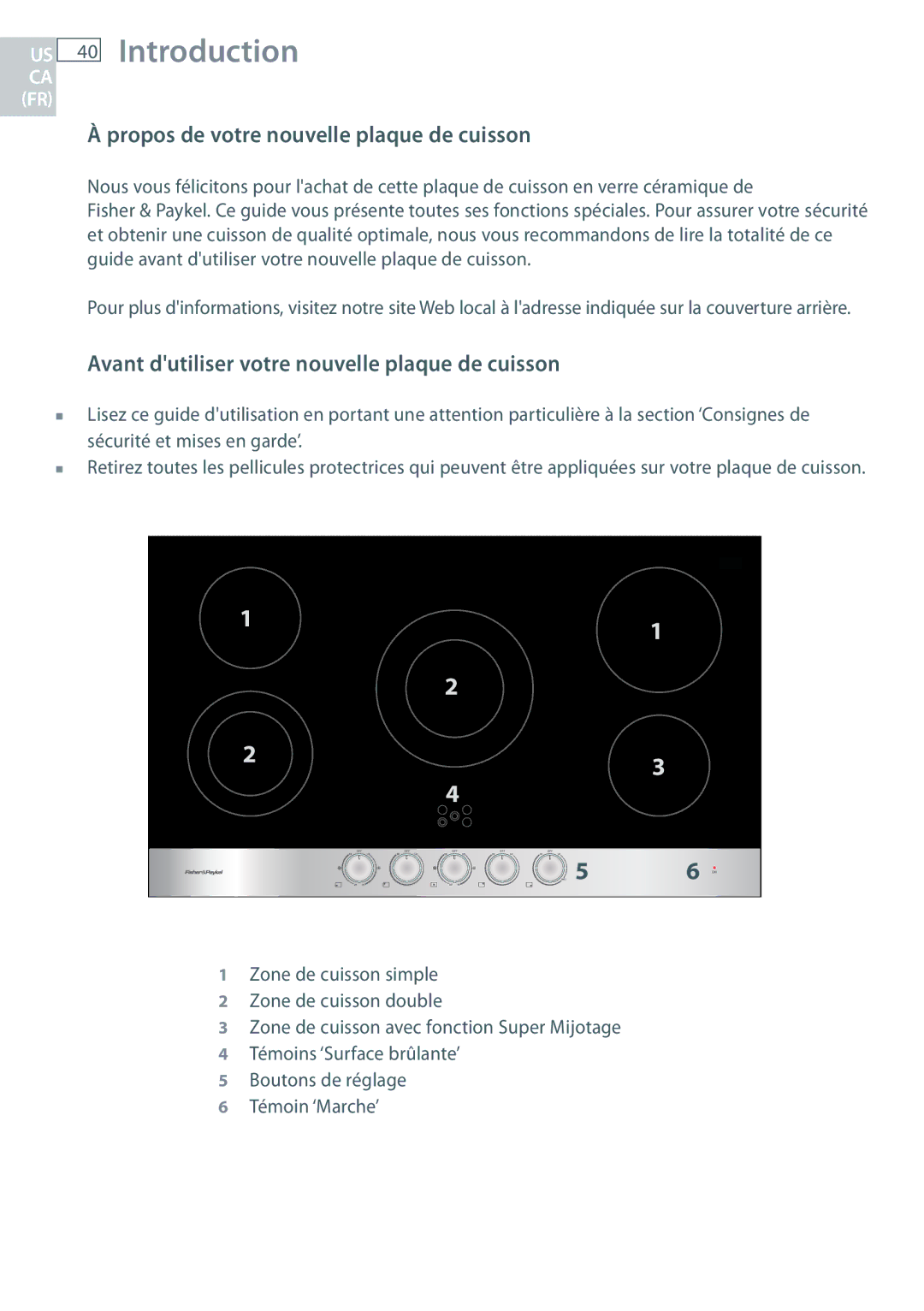 Fisher & Paykel CE365D Propos de votre nouvelle plaque de cuisson, Avant dutiliser votre nouvelle plaque de cuisson 