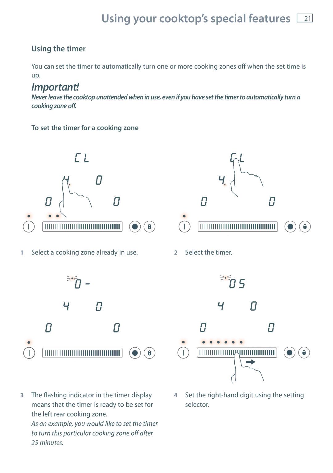 Fisher & Paykel CE754DT, CE604DT, CE704DT installation instructions Using the timer 