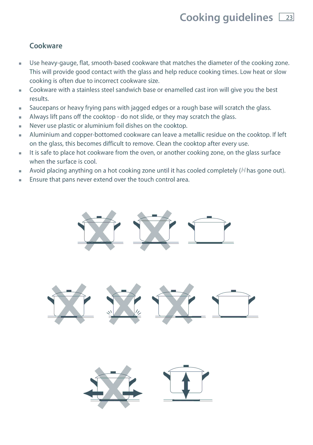 Fisher & Paykel CE704DT, CE604DT, CE754DT installation instructions Cooking guidelines, Cookware 