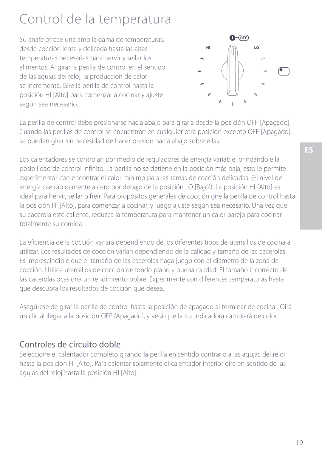 Fisher & Paykel CE901M manuel dutilisation Control de la temperatura, Controles de circuito doble 