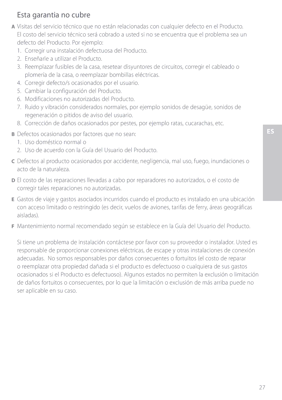 Fisher & Paykel CE901M manuel dutilisation Esta garantia no cubre, Defectos ocasionados por factores que no sean 