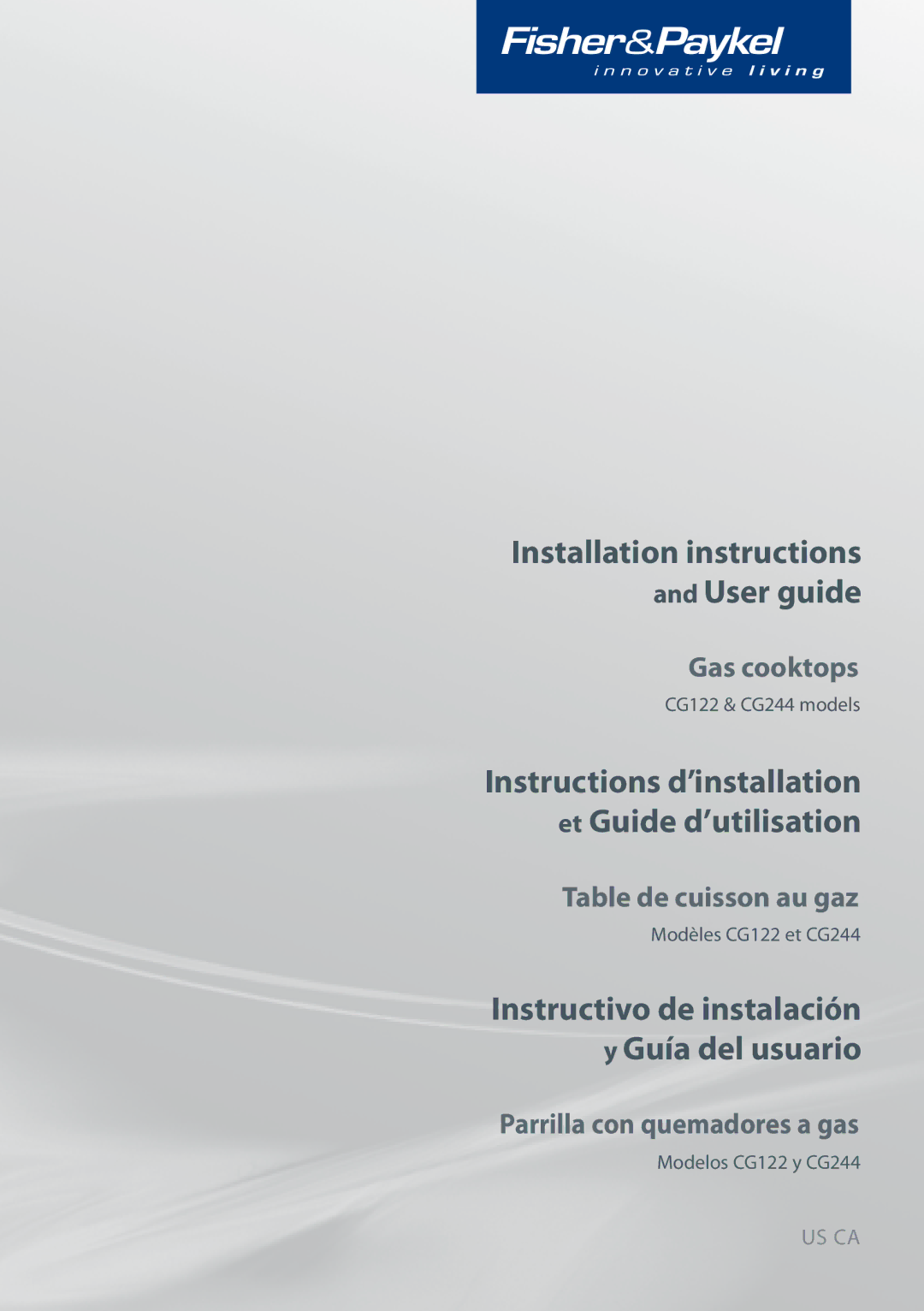 Fisher & Paykel installation instructions CG122 & CG244 models, Modèles CG122 et CG244, Modelos CG122 y CG244 