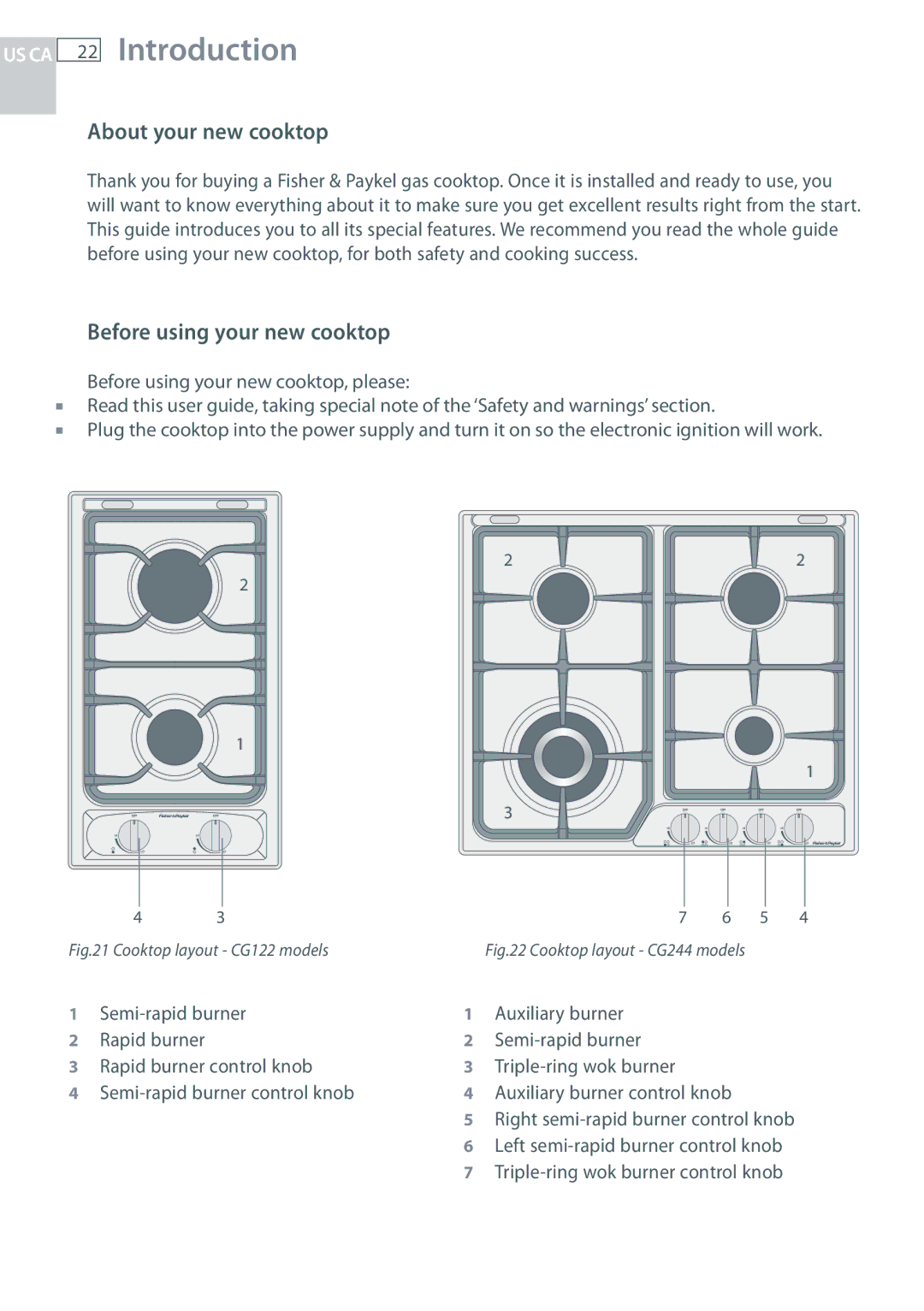 Fisher & Paykel CG244, CG122 installation instructions Introduction, About your new cooktop, Before using your new cooktop 