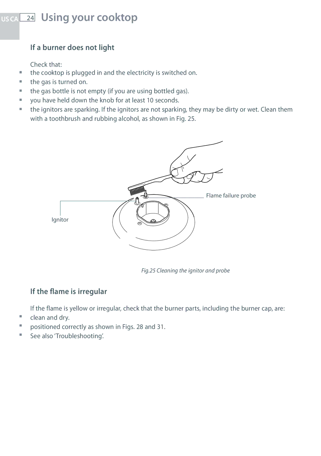 Fisher & Paykel CG244, CG122 installation instructions If a burner does not light, If the flame is irregular 