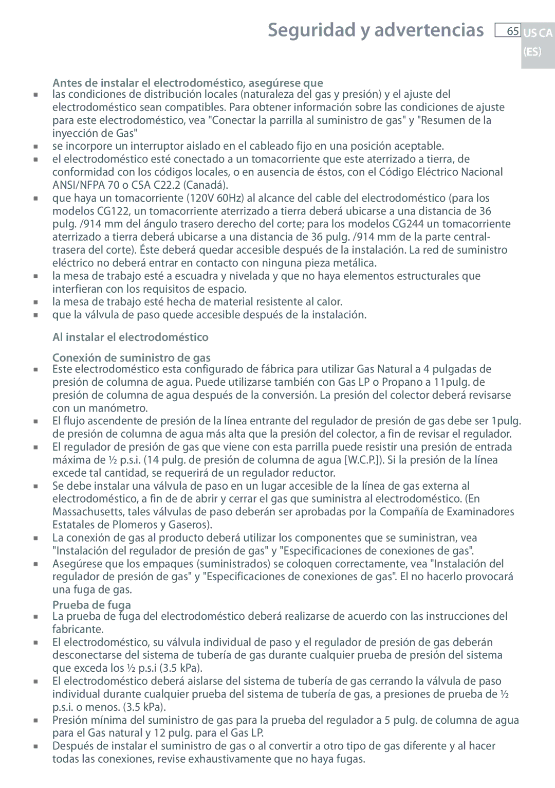 Fisher & Paykel CG122, CG244 installation instructions Antes de instalar el electrodoméstico, asegúrese que 