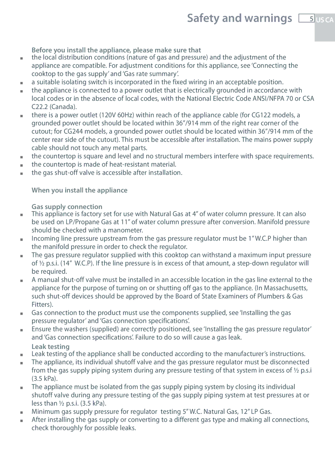 Fisher & Paykel CG122, CG244 installation instructions Before you install the appliance, please make sure that 