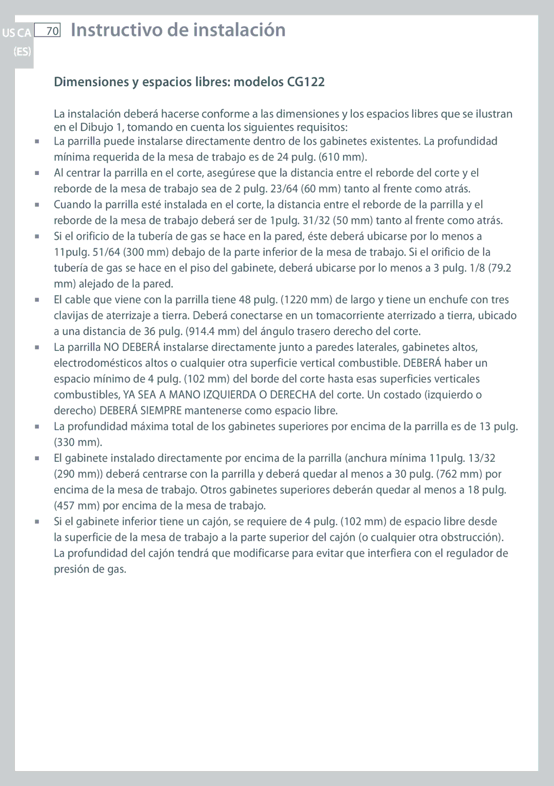 Fisher & Paykel CG244 installation instructions Instructivo de instalación, Dimensiones y espacios libres modelos CG122 