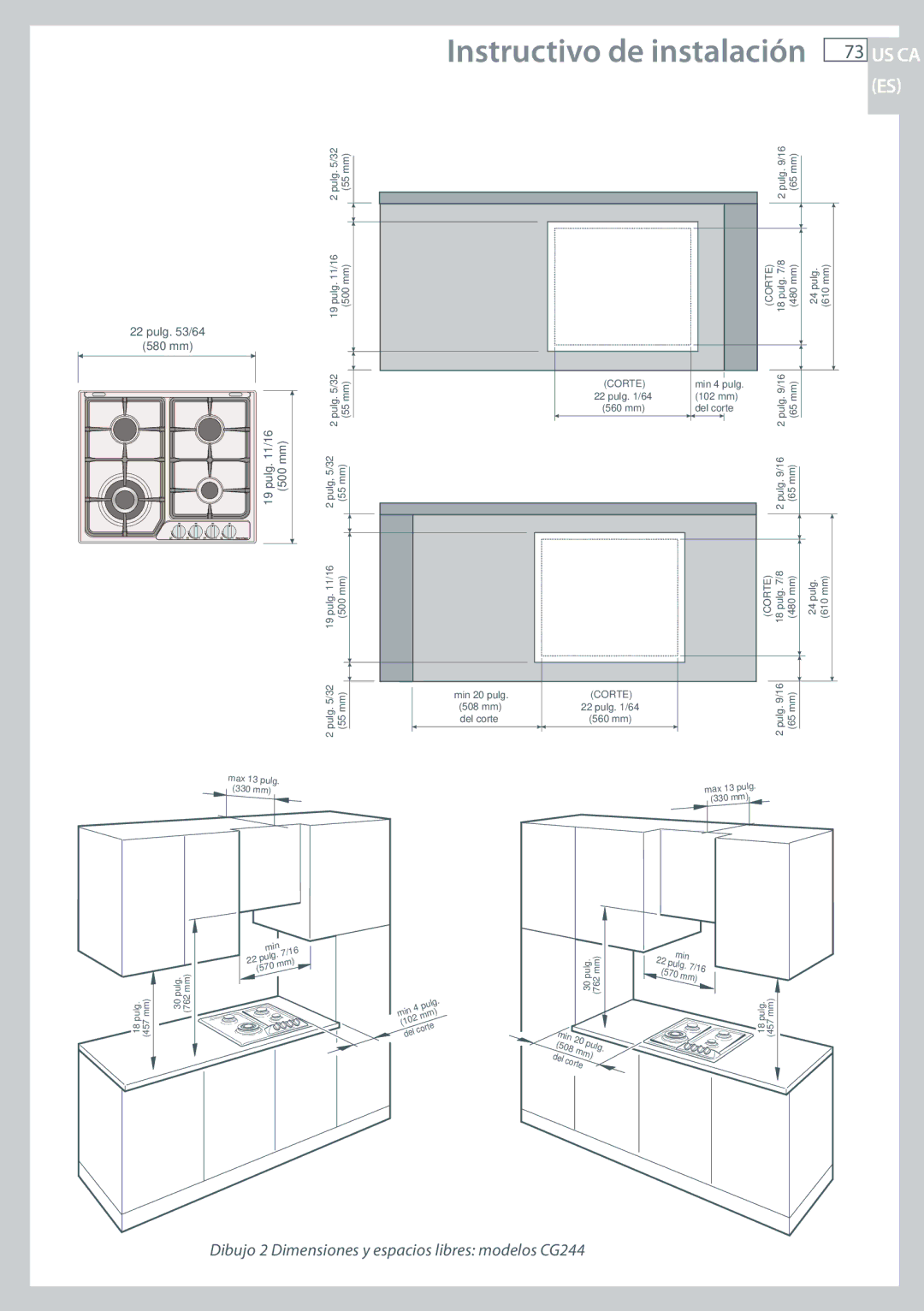 Fisher & Paykel CG122, CG244 installation instructions Instructivo de instalación 