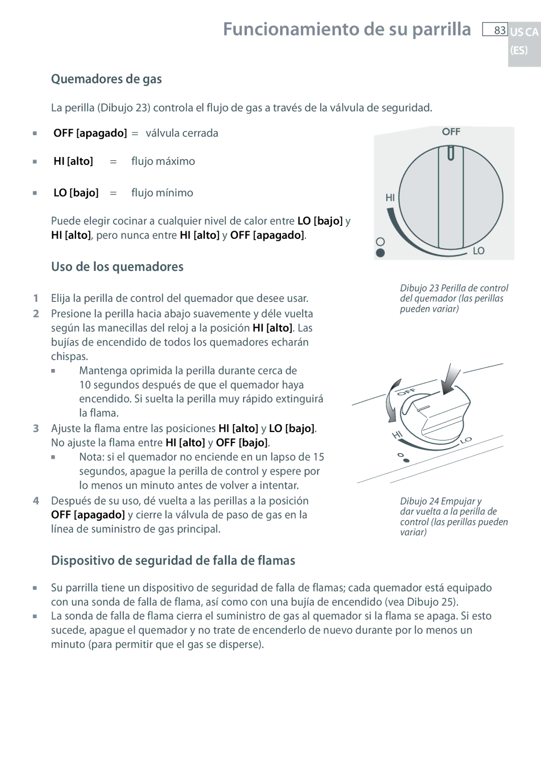 Fisher & Paykel CG122, CG244 Funcionamiento de su parrilla, Quemadores de gas, Uso de los quemadores 