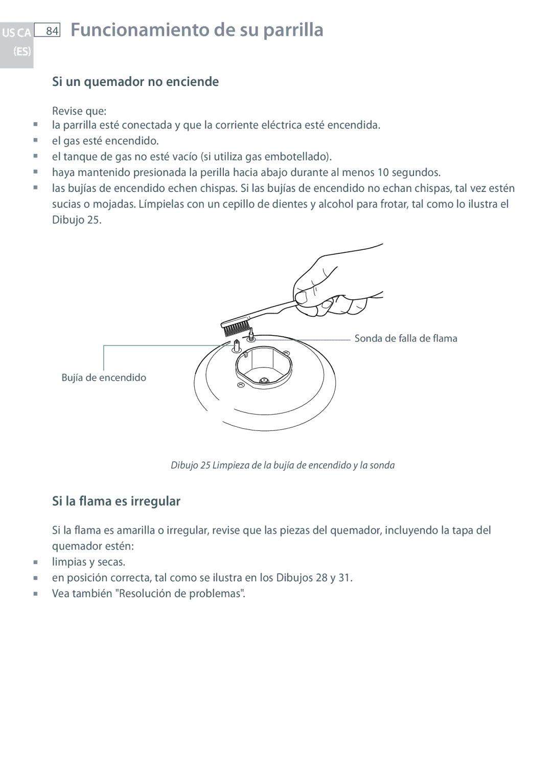 Fisher & Paykel CG244, CG122 installation instructions Si un quemador no enciende, Si la flama es irregular 