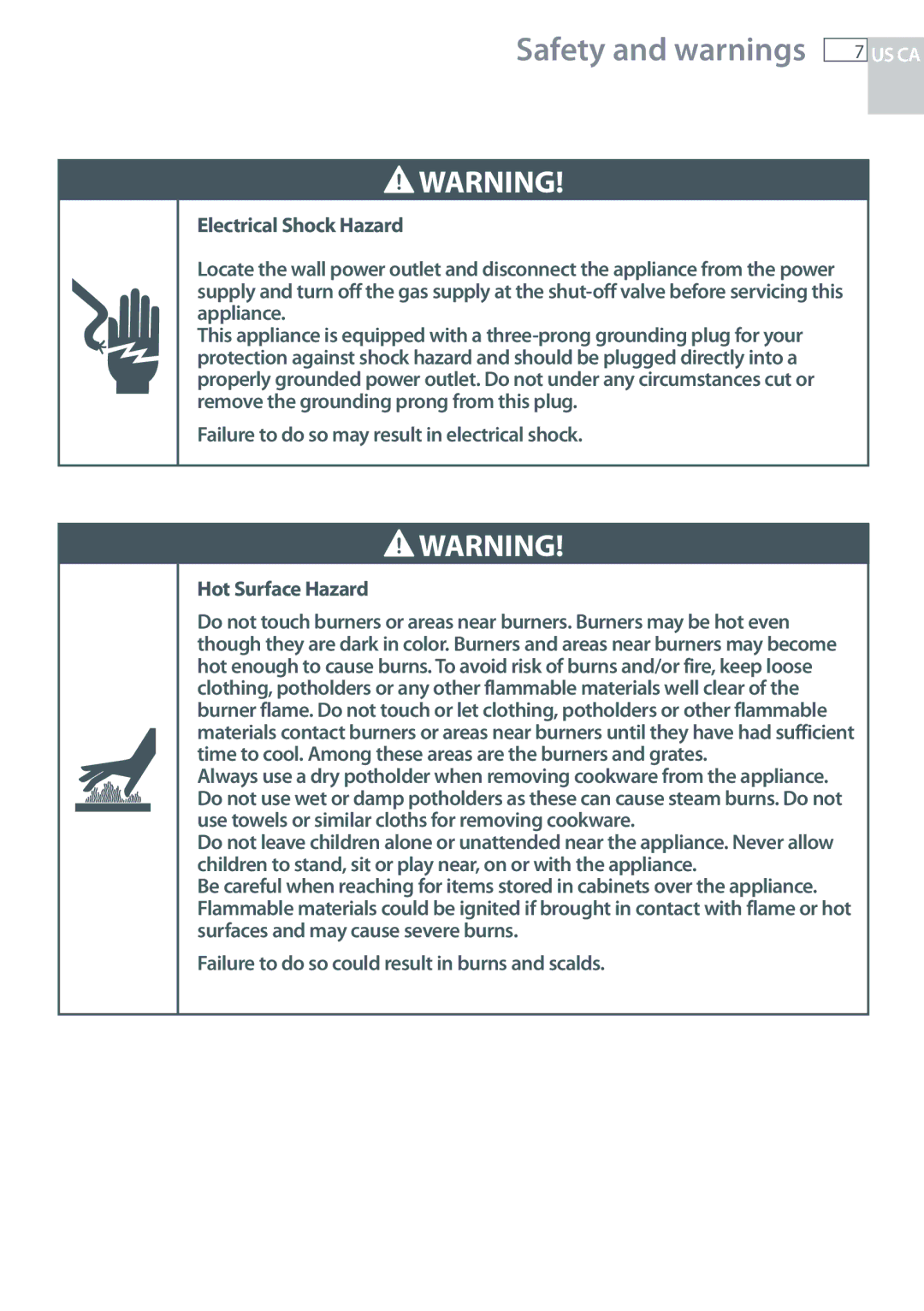 Fisher & Paykel CG122, CG244 installation instructions Failure to do so could result in burns and scalds 