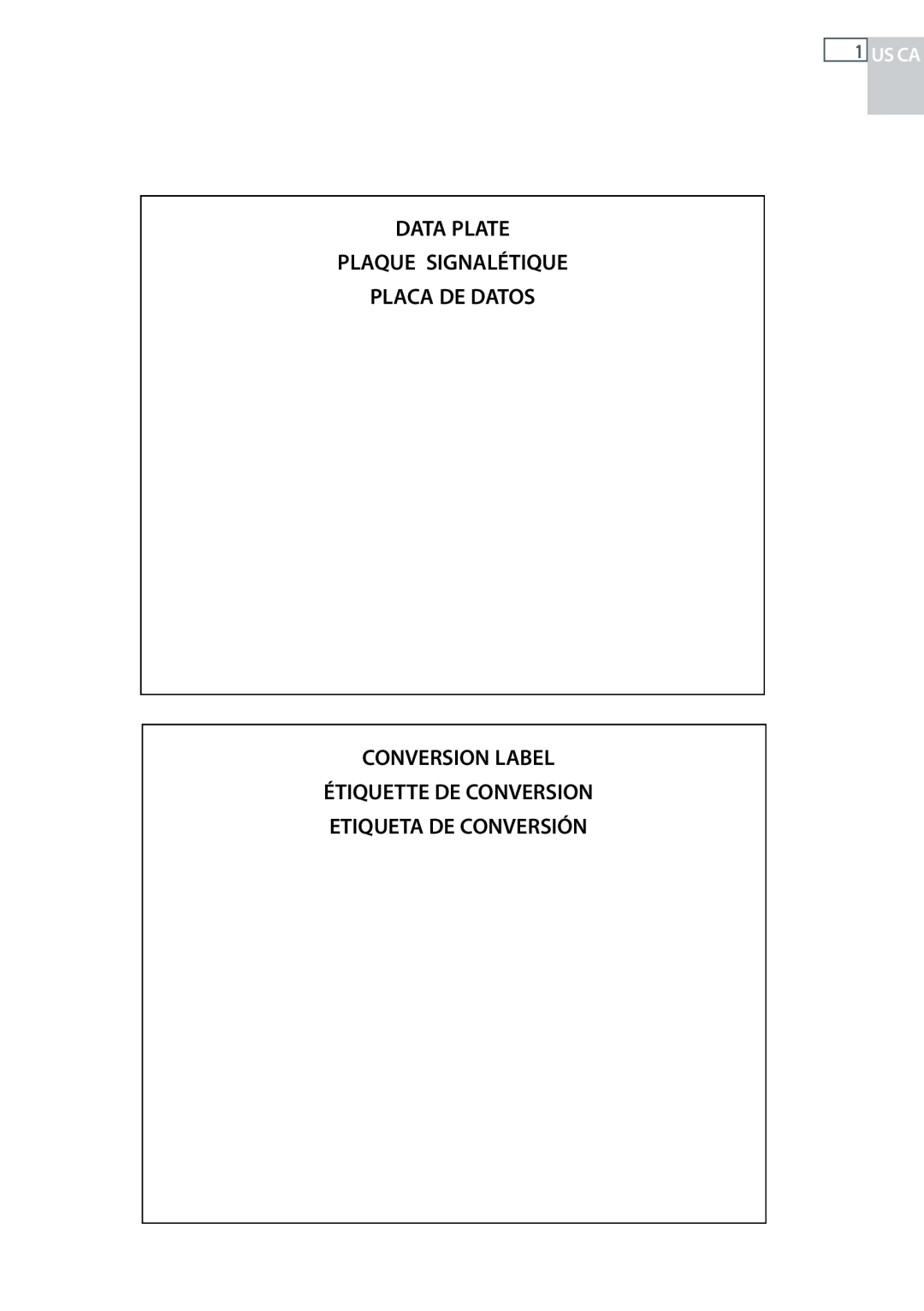 Fisher & Paykel CG122, CG244 Data Plate Plaque Signalétique Placa De Datos, Conversion Label, Us Ca 