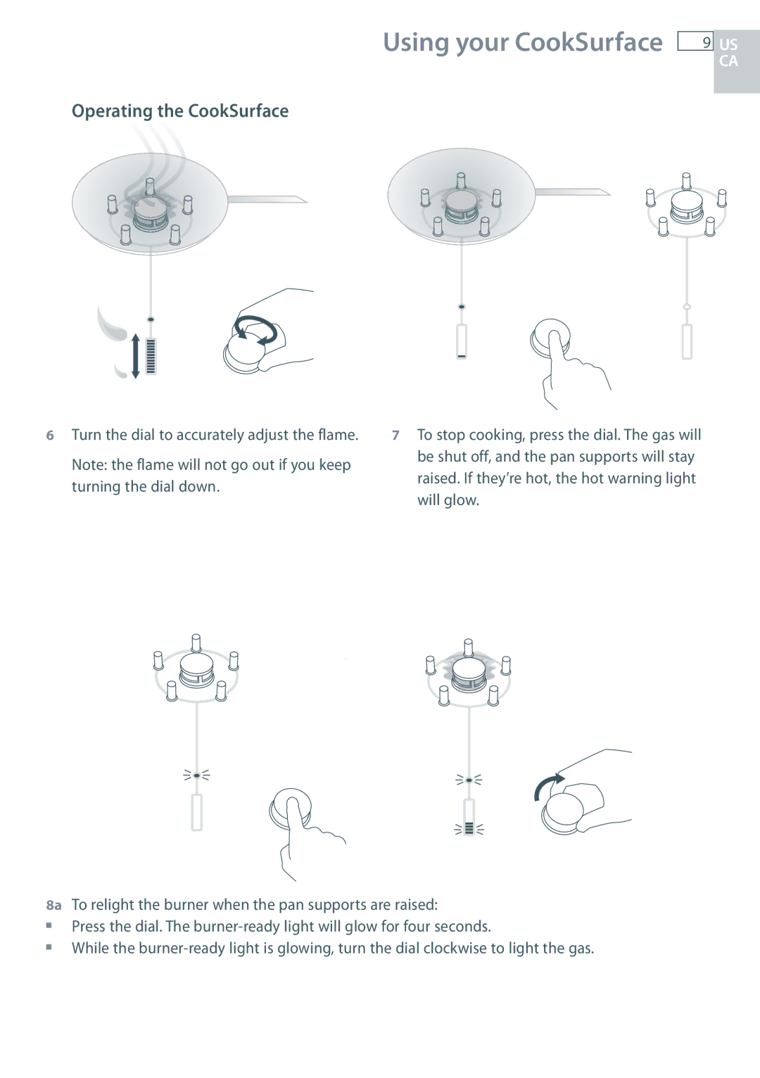 Fisher & Paykel CG363MLD manual Using your CookSurface 9 US 