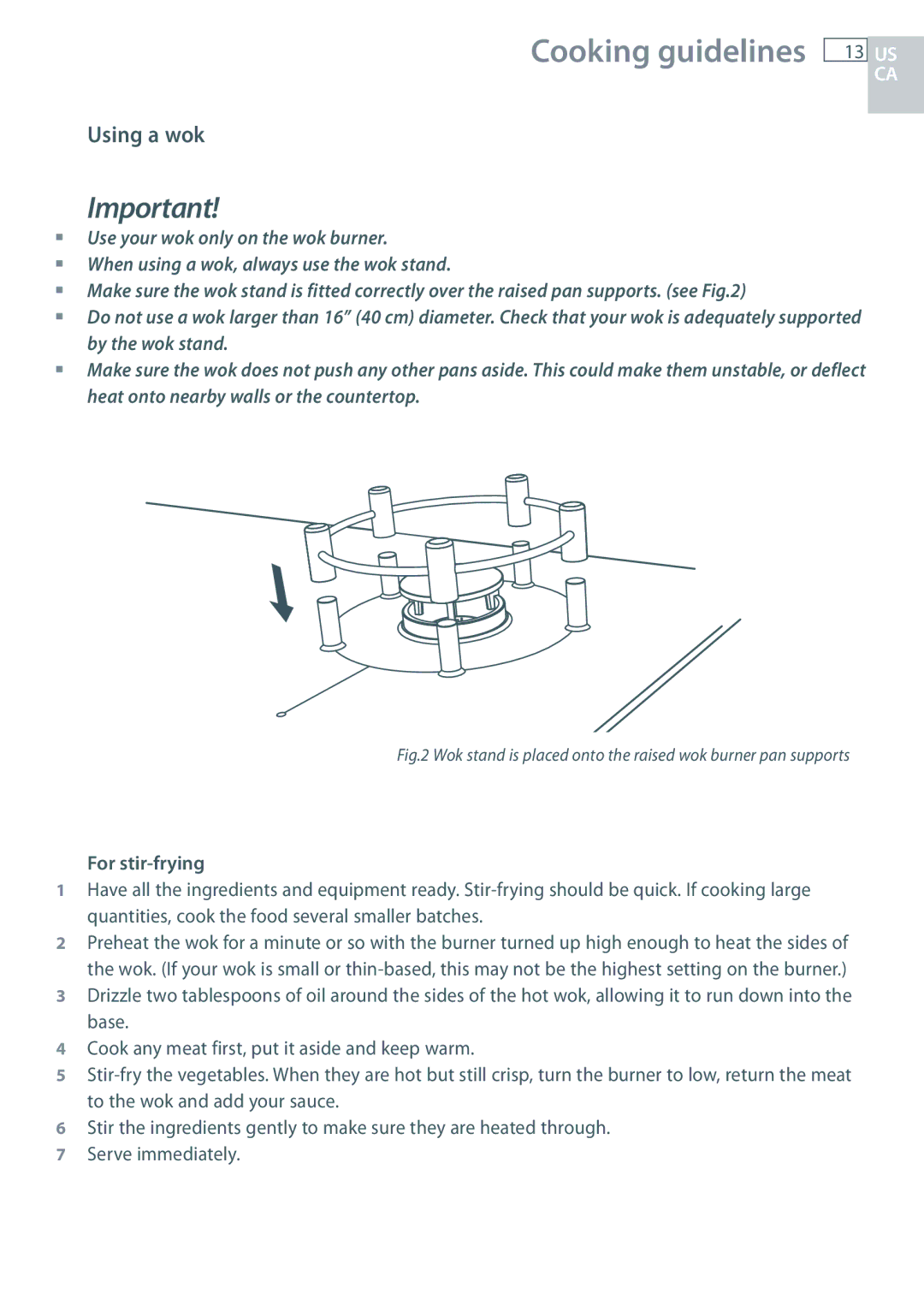 Fisher & Paykel CG363MLD manual Using a wok, For stir-frying 