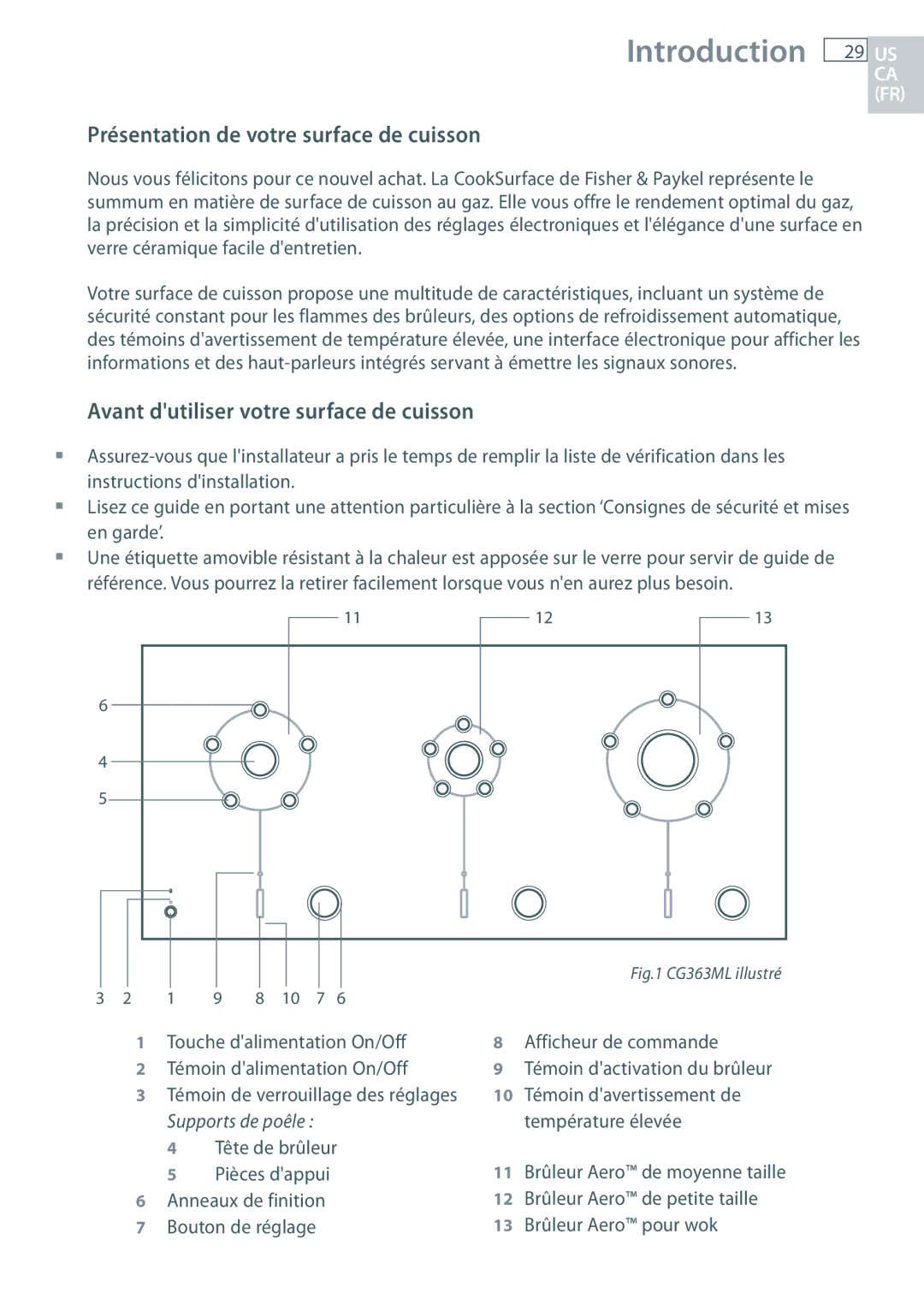 Fisher & Paykel CG363MLD manual Présentation de votre surface de cuisson, Avant dutiliser votre surface de cuisson 