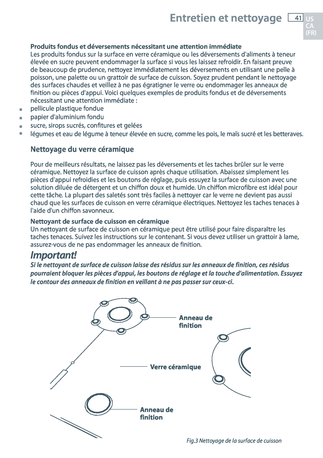 Fisher & Paykel CG363MLD manual Entretien et nettoyage, Nettoyage du verre céramique 