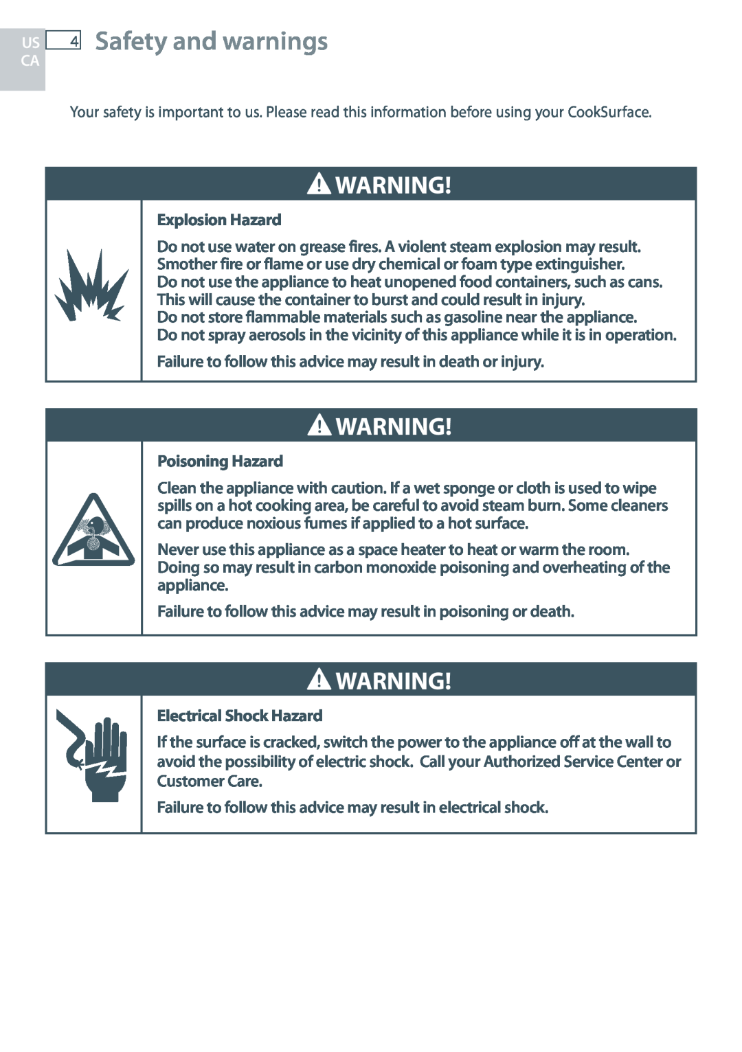 Fisher & Paykel CG363MLD manual Safety and warnings 