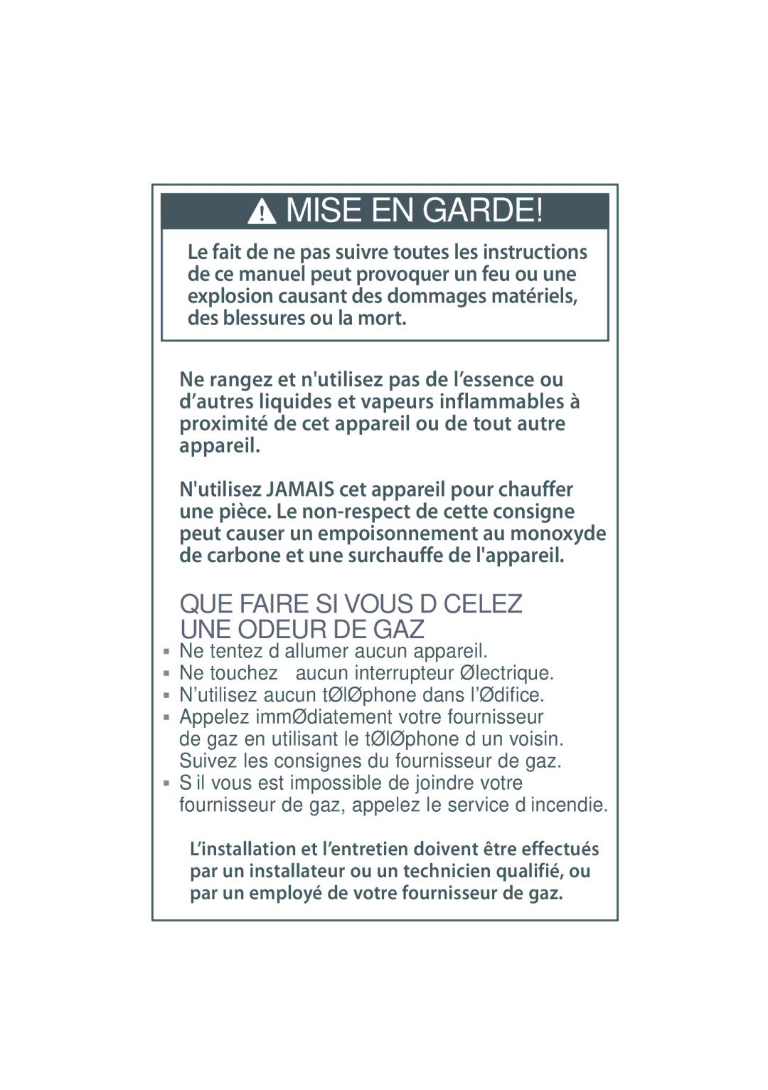 Fisher & Paykel CG365D, CG365C installation instructions Mise EN Garde 