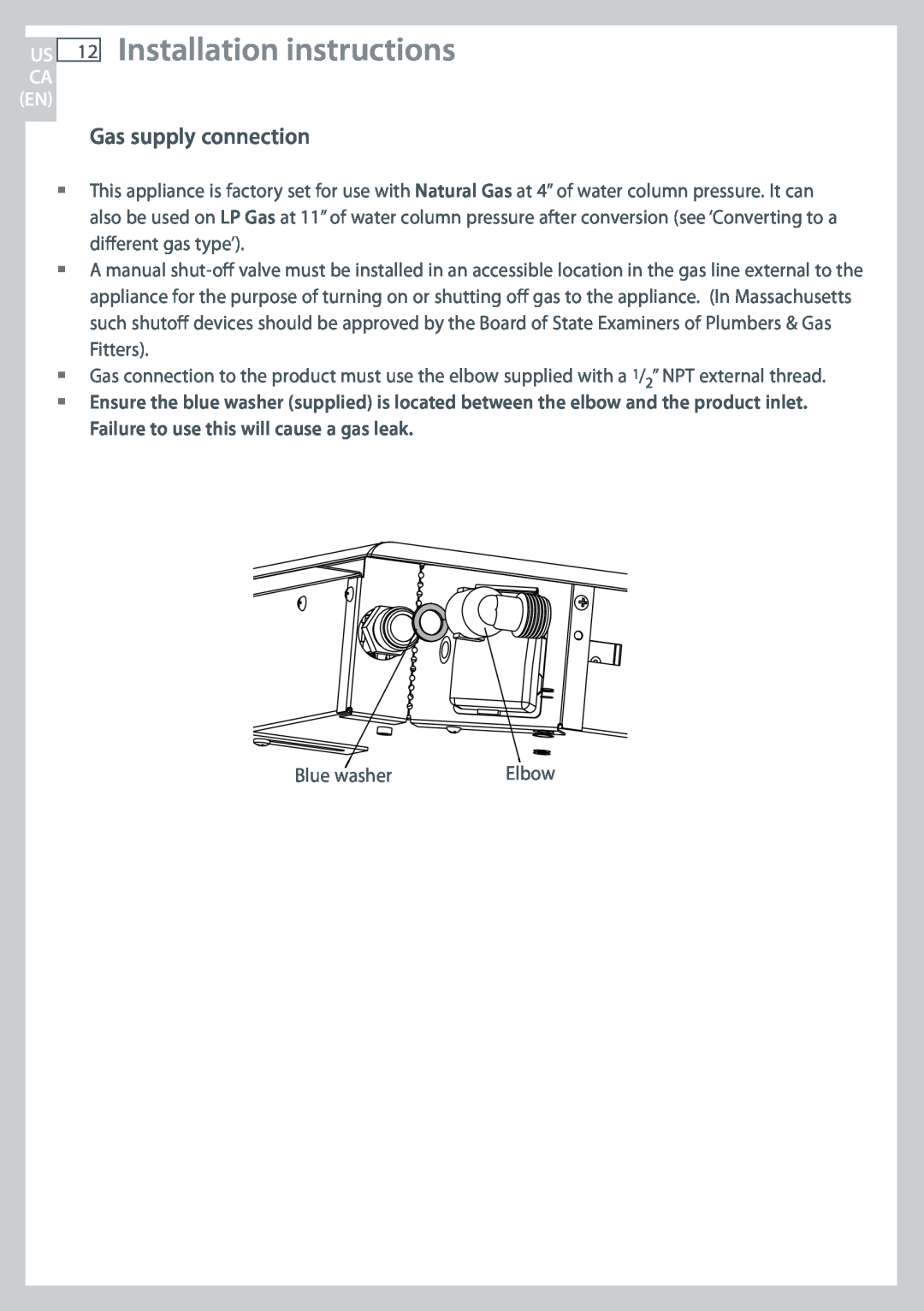 Fisher & Paykel CG365D, CG365C installation instructions 12Installation instructions, Gas supply connection 