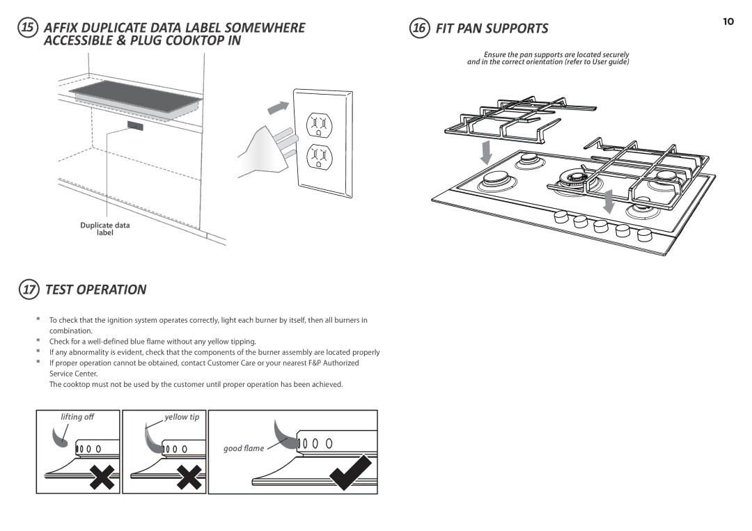 Fisher & Paykel CG365D installation instructions Test Operation 