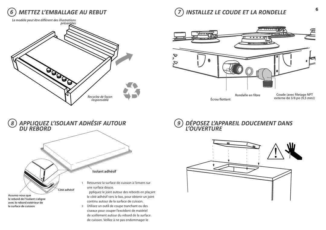 Fisher & Paykel CG365D installation instructions Mettez L’EMBALLAGE AU Rebut, Installez LE Coude ET LA Rondelle 