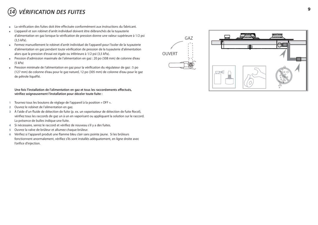 Fisher & Paykel CG365D installation instructions 14 Vérification DES Fuites 