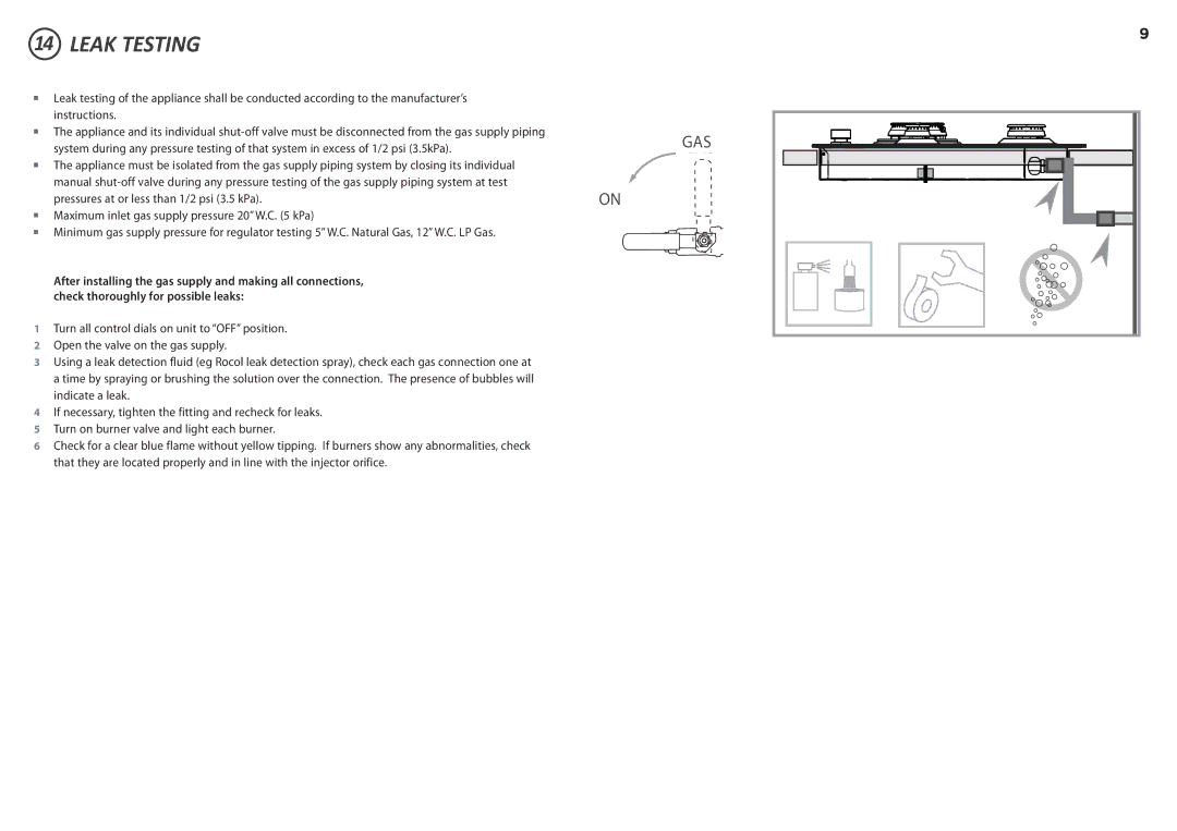 Fisher & Paykel CG365D installation instructions Leak Testing 