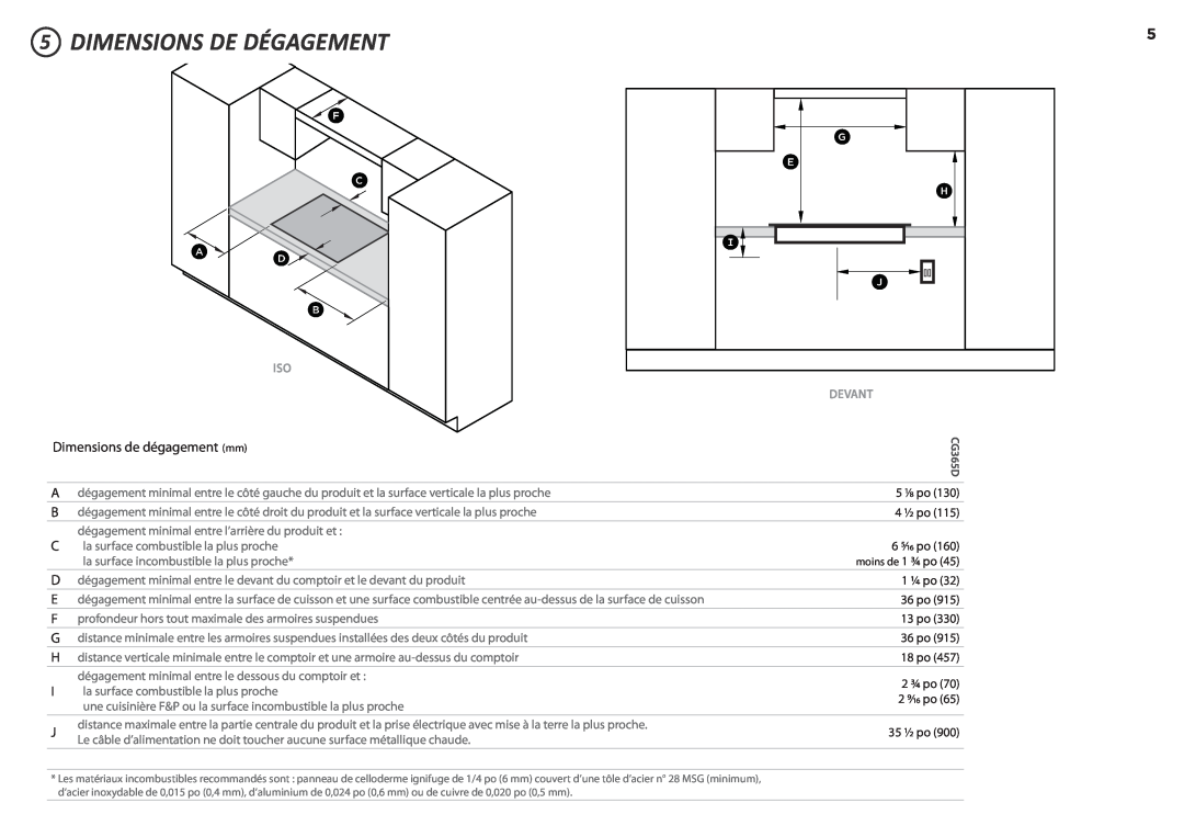 Fisher & Paykel CG365D installation instructions Dimensions De Dégagement, Dimensions de dégagement mm 