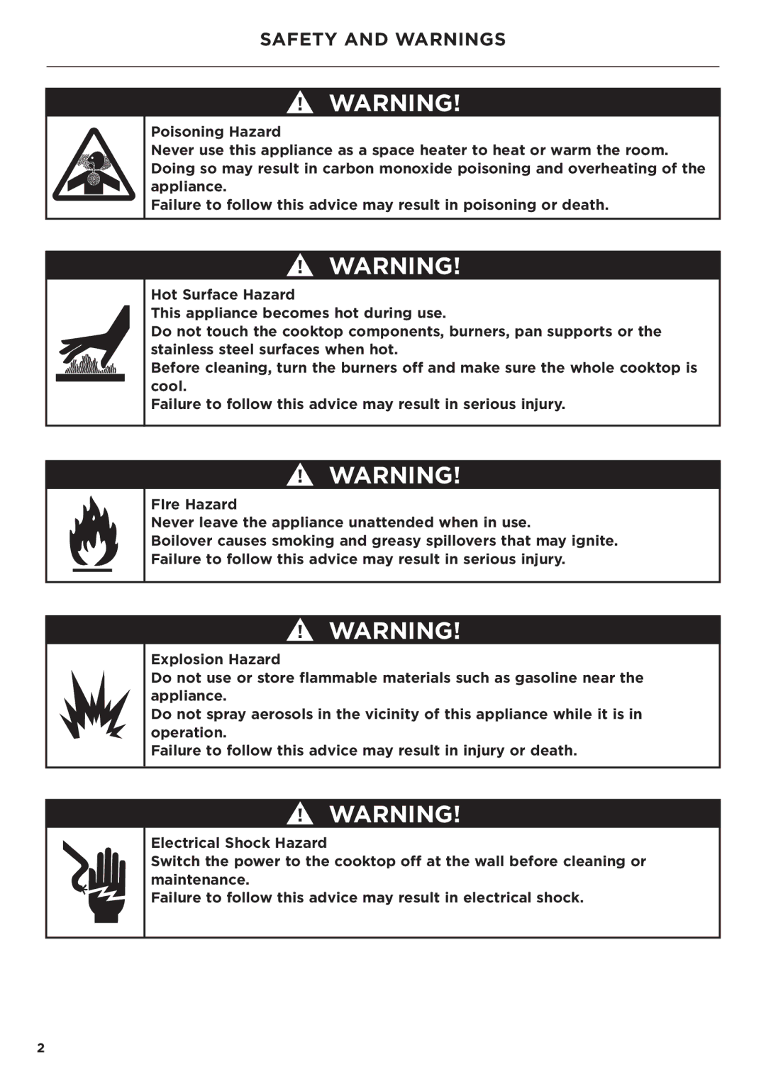 Fisher & Paykel CG365DW manual Safety and Warnings 