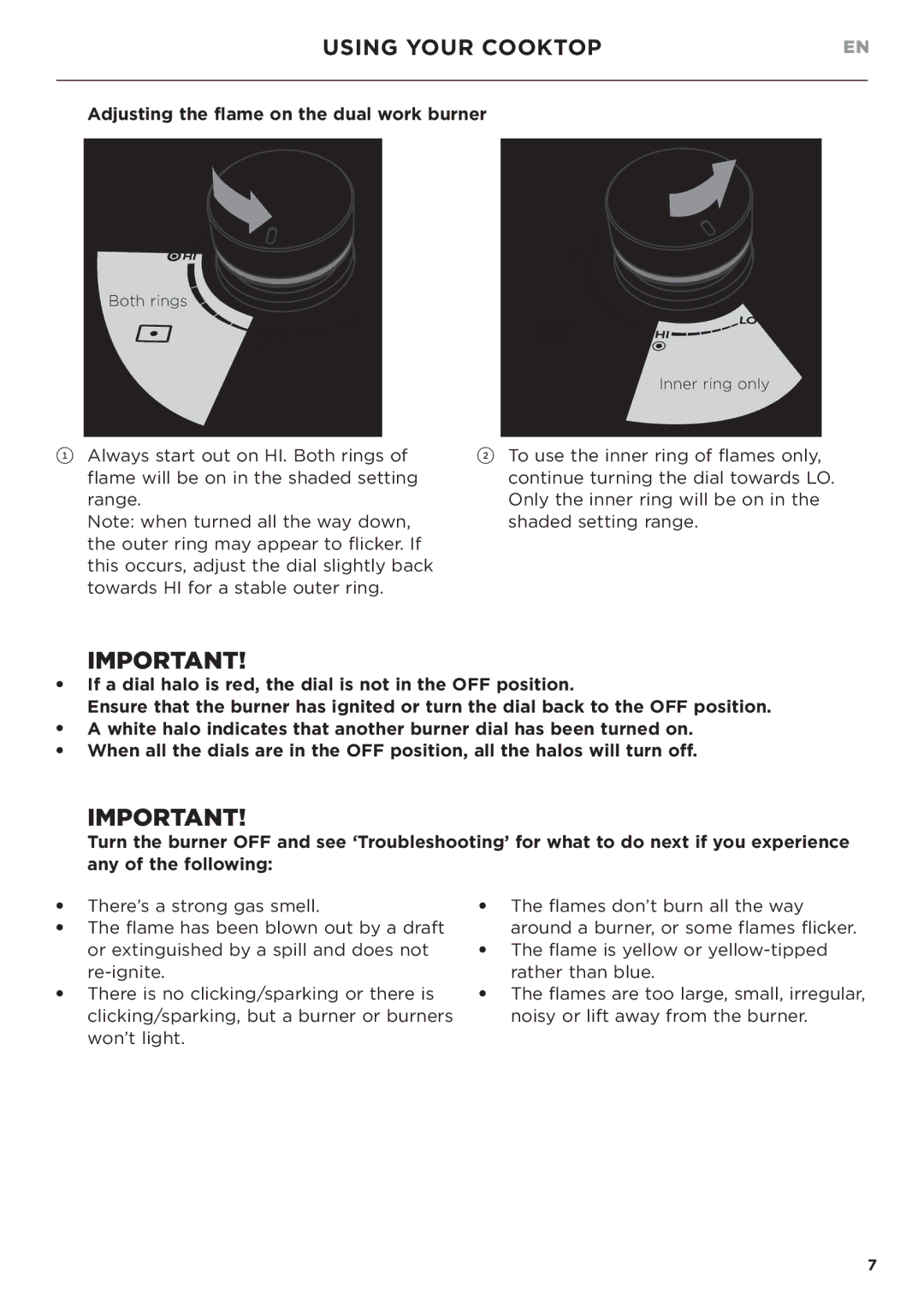 Fisher & Paykel CG365DW manual Adjusting the flame on the dual work burner 