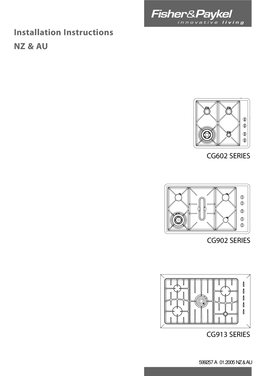 Fisher & Paykel CG602 installation instructions Installation Instructions, Nz & Au 