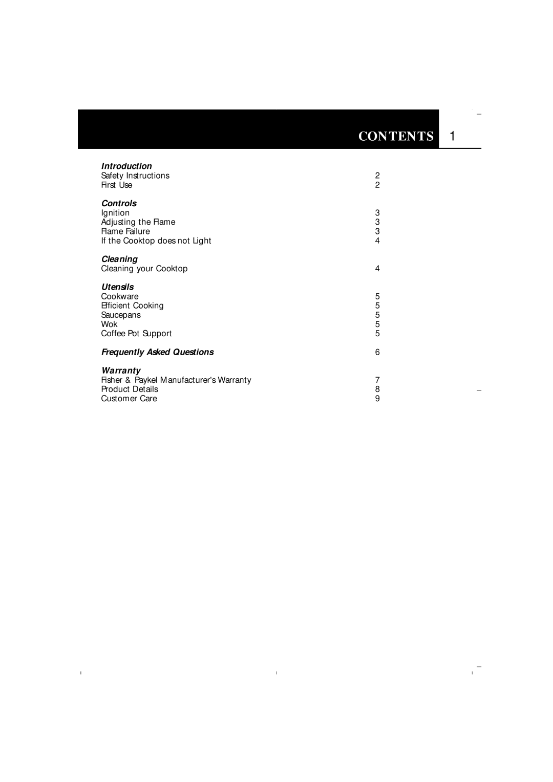 Fisher & Paykel CG602 manual Contents 