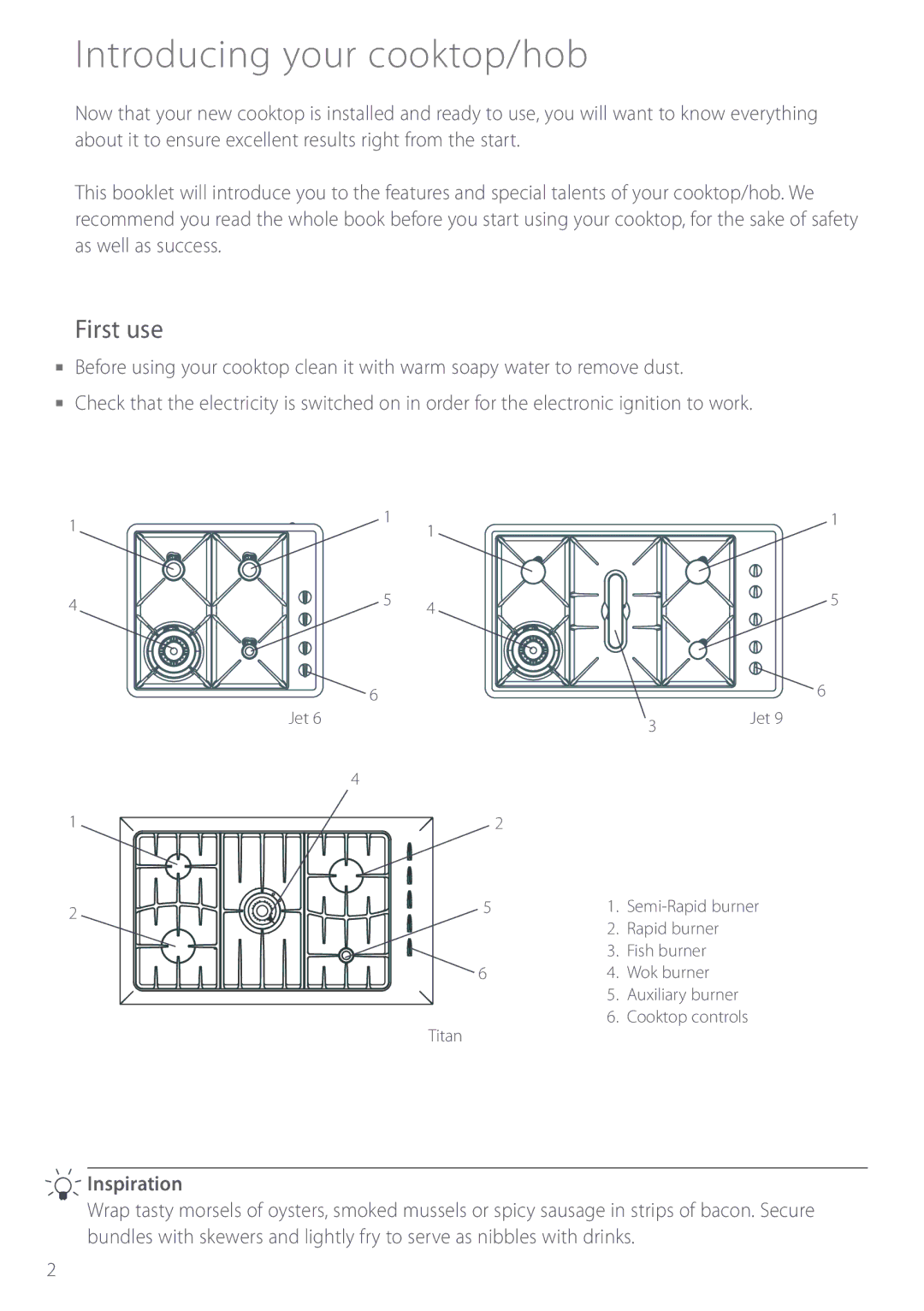 Fisher & Paykel CG602M, CG902M, CG902Q manual Introducing your cooktop/hob, First use 