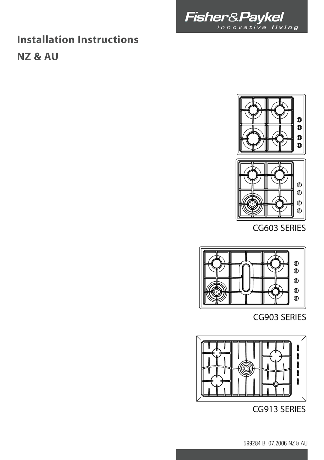 Fisher & Paykel CG603 installation instructions Installation Instructions, Nz & Au 