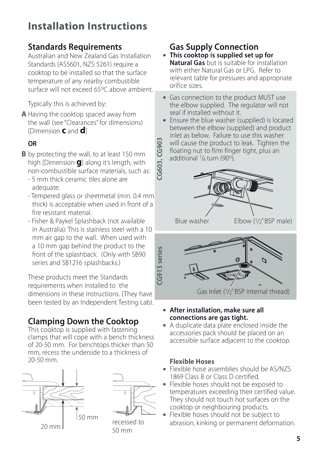 Fisher & Paykel CG603 installation instructions Installation Instructions 