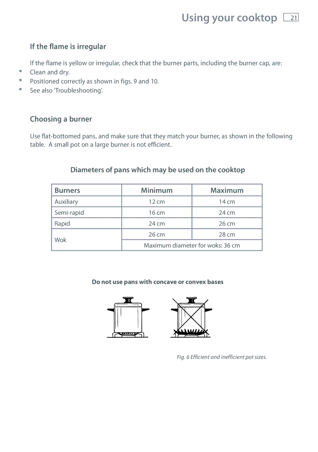 Fisher & Paykel CG604 installation instructions If the flame is irregular, Choosing a burner 