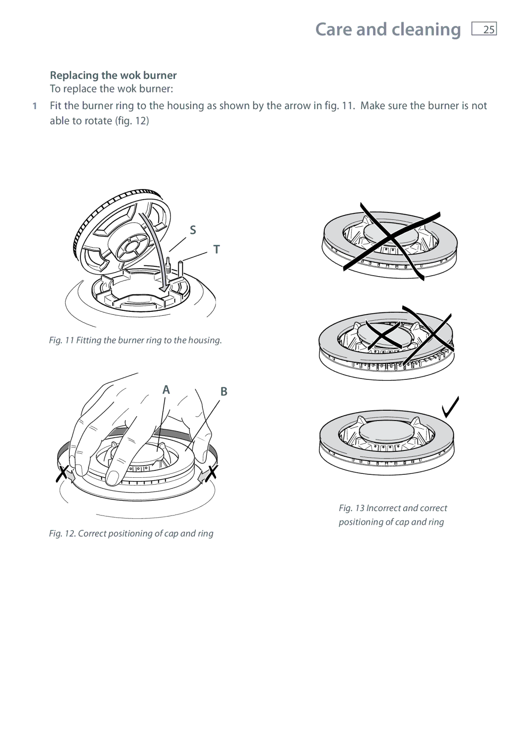 Fisher & Paykel CG604 installation instructions Replacing the wok burner, Fitting the burner ring to the housing 